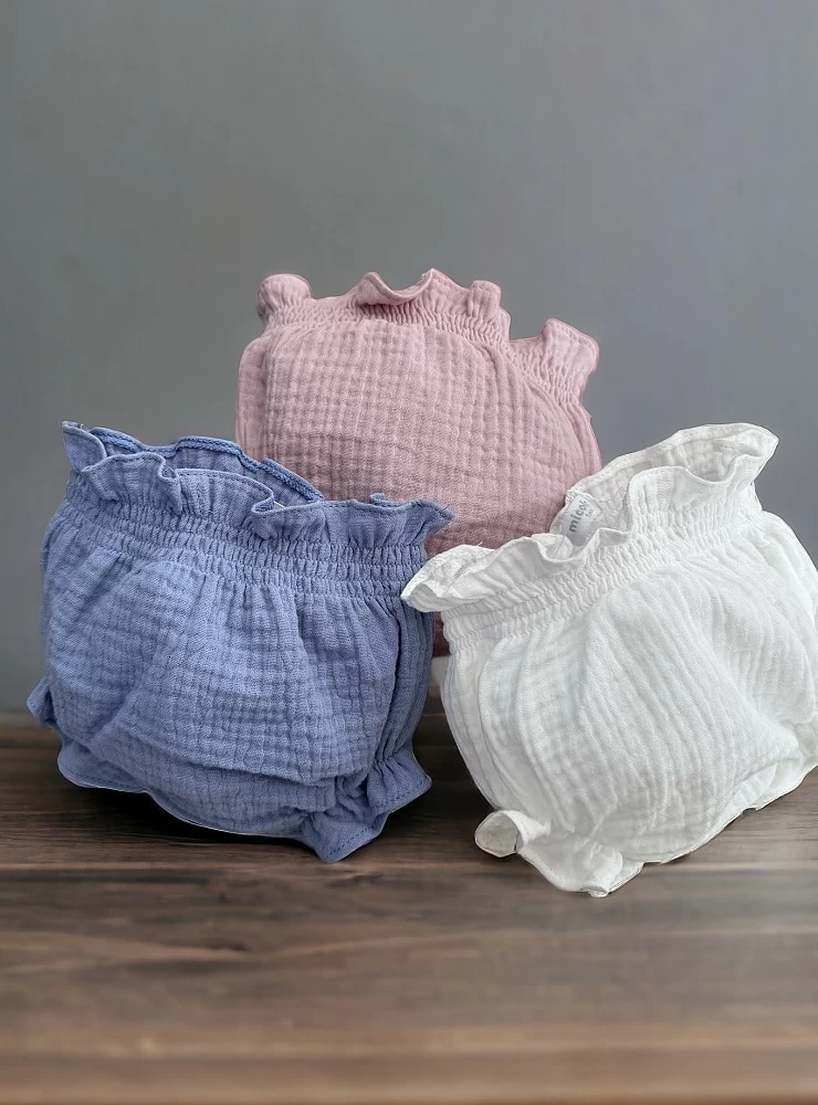 Baby diaper cover panties in bambula. 3 colors.