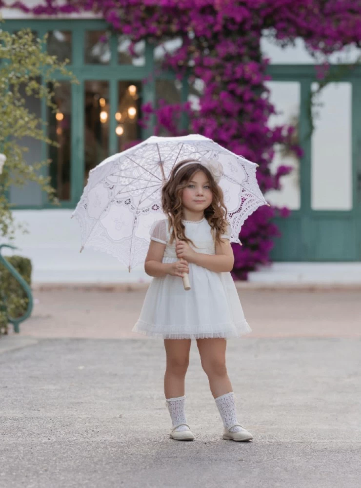 Beige tulle flower girl dress or ceremony dress