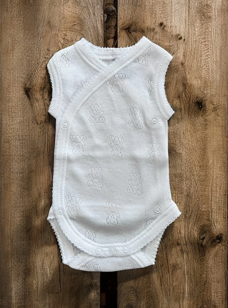 Body cruzado de perlé blanco unisex