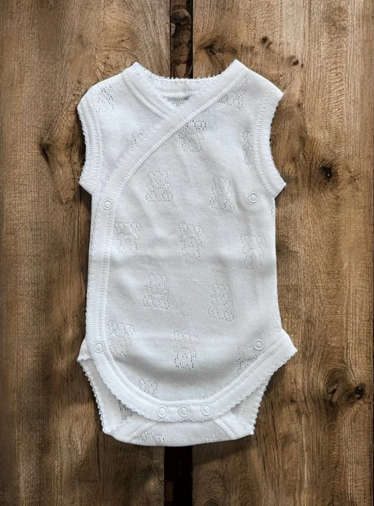 Body cruzado de perlé blanco unisex