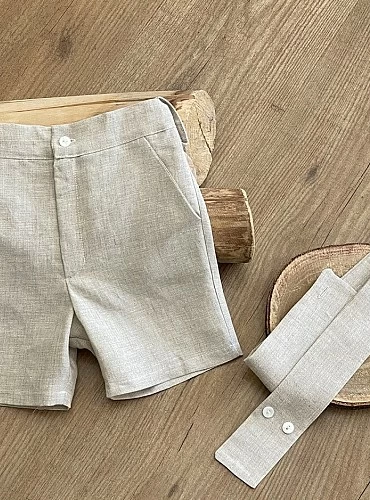 Boy's linen trousers with sash. three colors