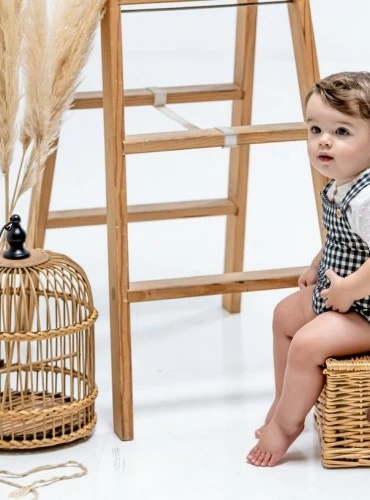 Boy's set of black gingham overalls and Cocote blouse