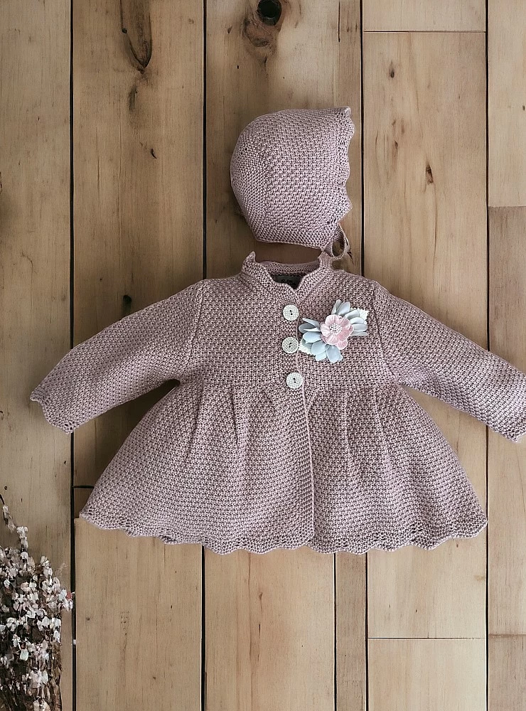 Coat with hood in pale pink knit Tata collection by Lolittos