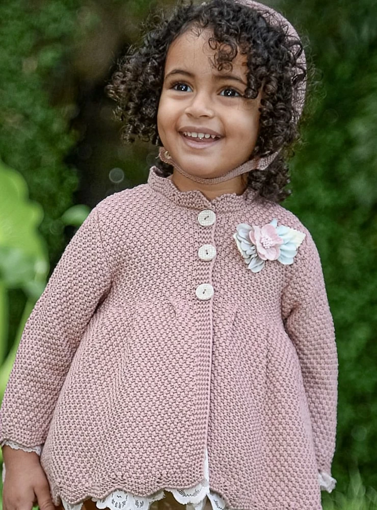 Coat with hood in pale pink knit Tata collection by Lolittos