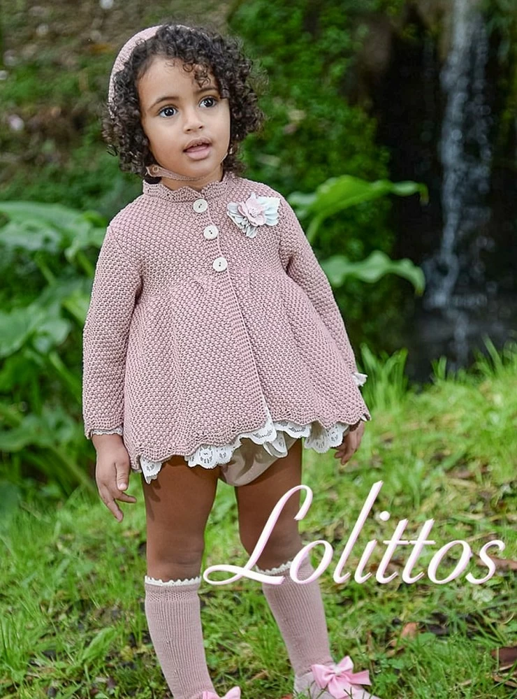 Coat with hood in pale pink knit Tata collection by Lolittos