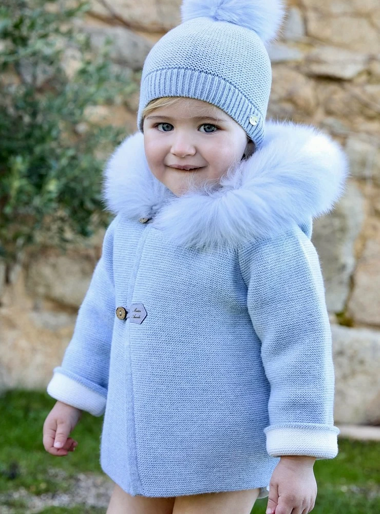 Double knit duffle coat with natural fur hood. azure collection