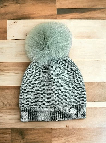 Gorro de punto unisex con pompón de pelo natural