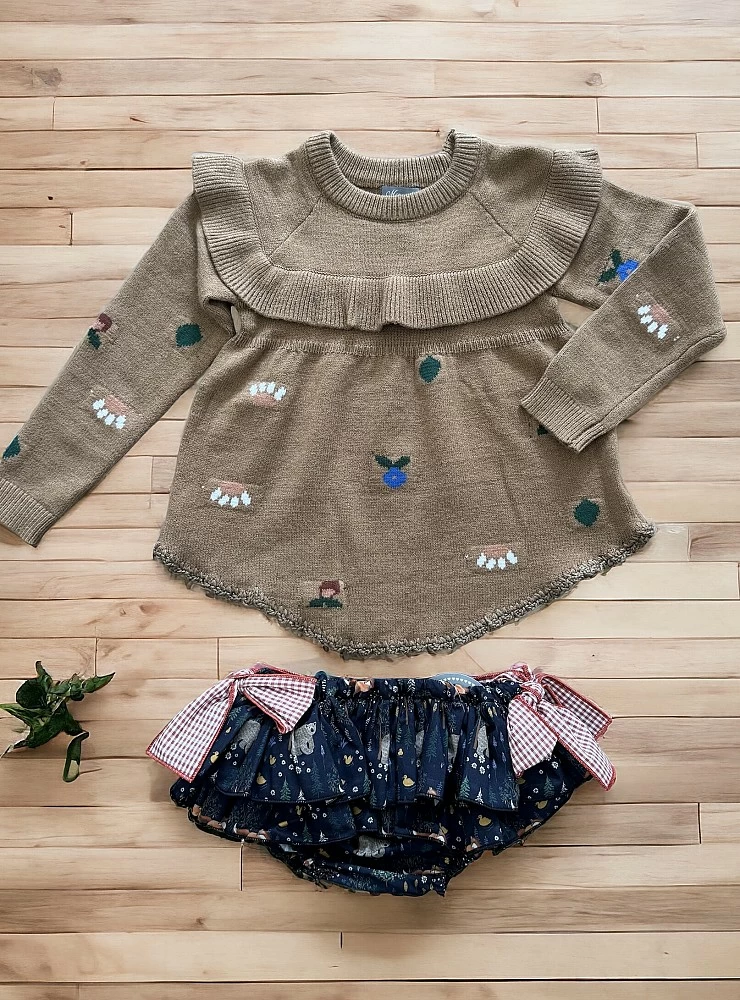 Jersey y braguita con volantes para niña de mon petit colección Bosque