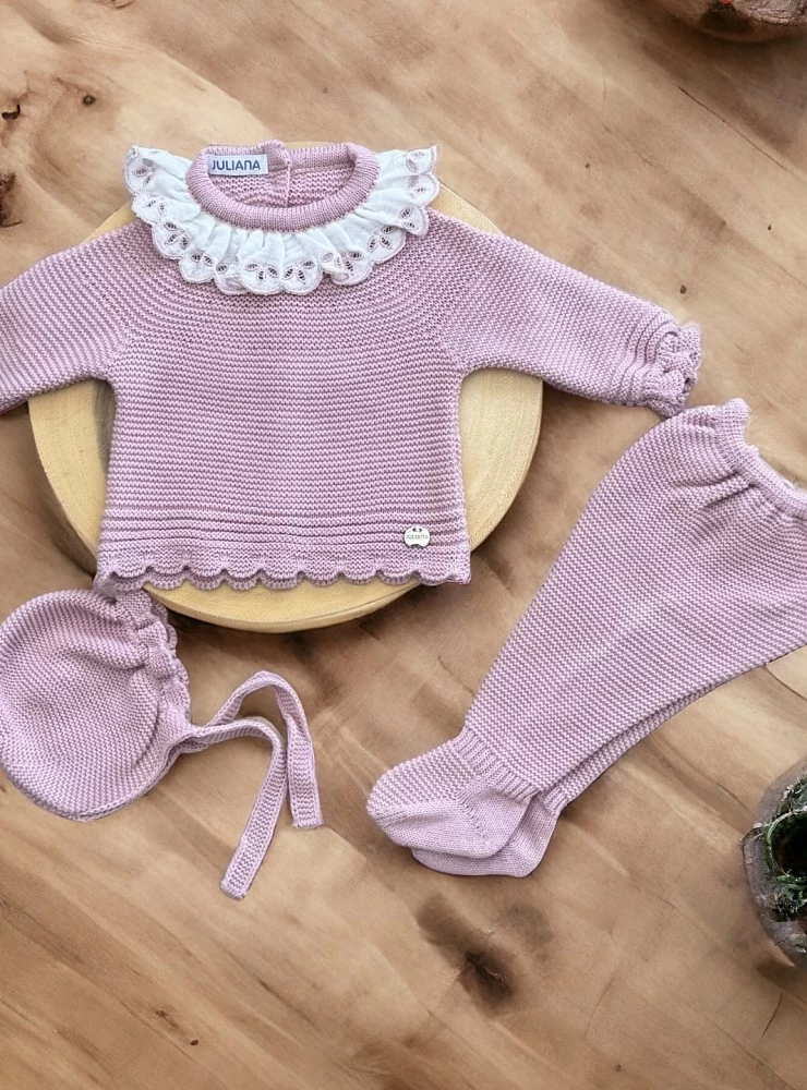 Knitted set for girl in pink makeup. Soft Collection
