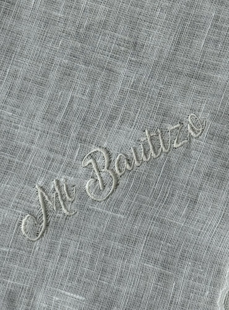 Linen towel with lace for baptism. Unisex