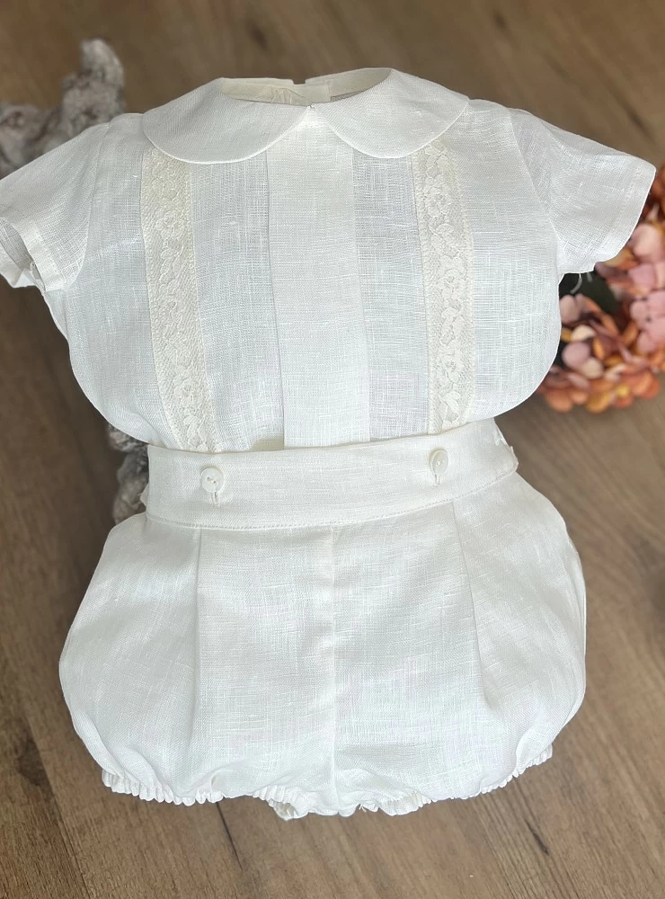 Natural linen shirt and bloomers set for boy. Sweet Collection