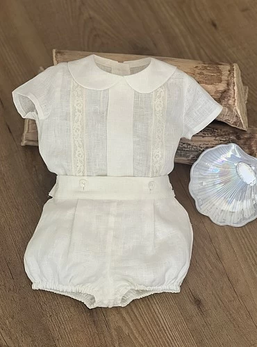 Natural linen shirt and bloomers set for boy. Sweet Collection