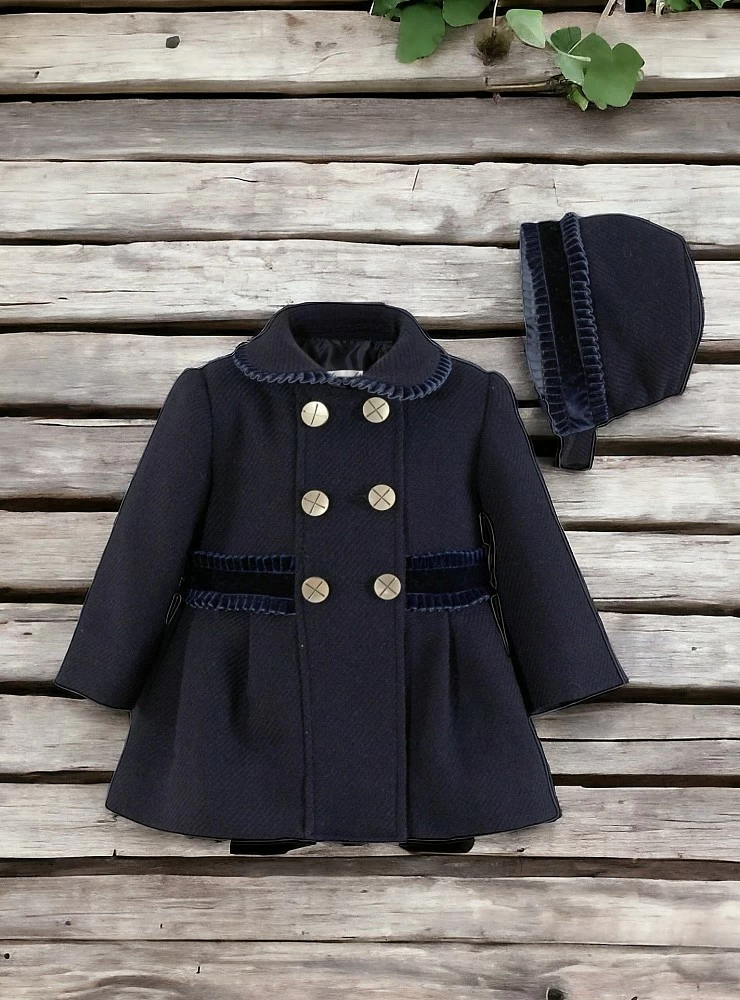 Navy coat and bonnet set for baby girl