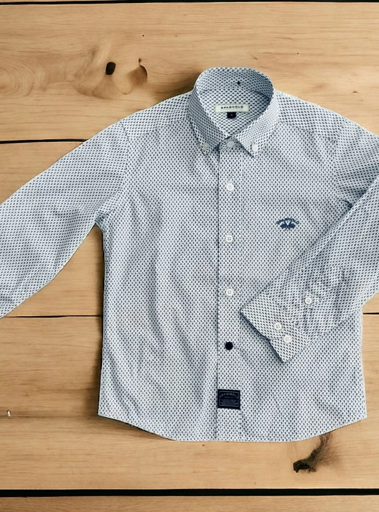 Navy Paisley Print Poplin Shirt