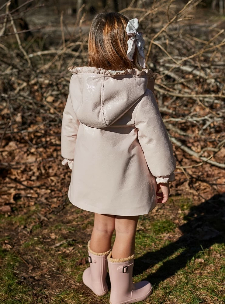 Patent leather coat with pale pink terry cloth from La Martinica