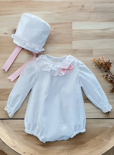 Romper and bonnet Handmade Candy pink collection