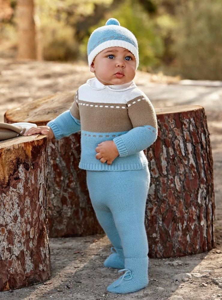 Three-piece set in chubby knit beaver collection