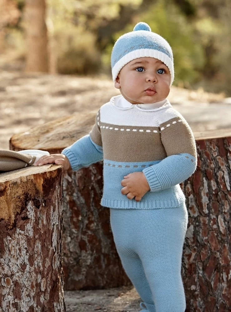 Three-piece set in chubby knit beaver collection