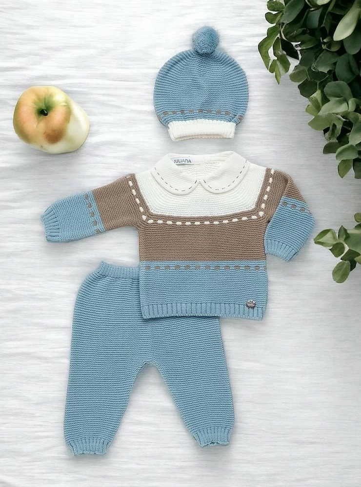 Three-piece set in chubby knit beaver collection