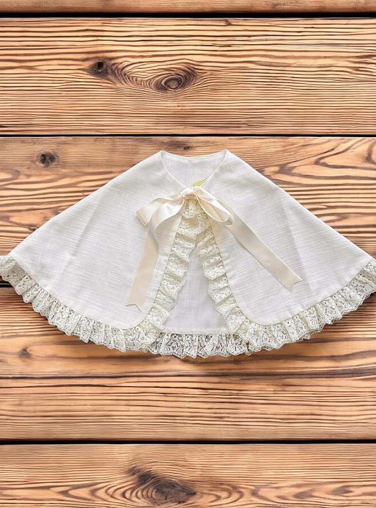 Unisex Christening Cape. Beige linen