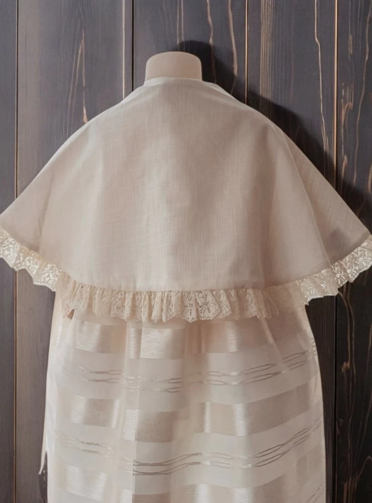 Unisex Christening Cape. Beige linen