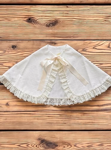 Unisex Christening Cape. Beige linen