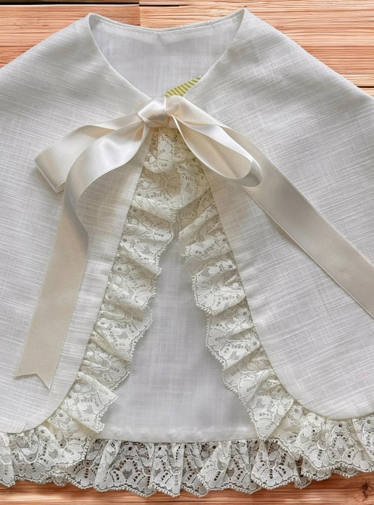 Unisex Christening Cape. Beige linen