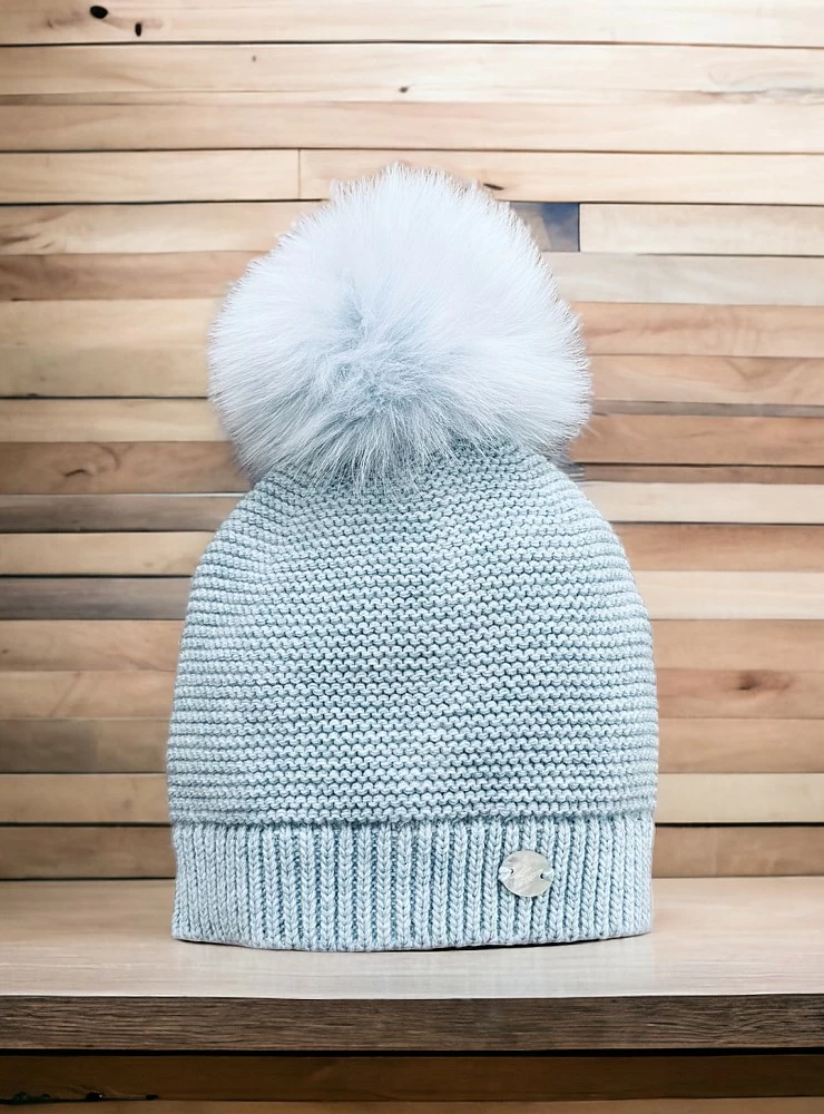 Unisex Knitted Beanie with Natural Fur Pom Pom