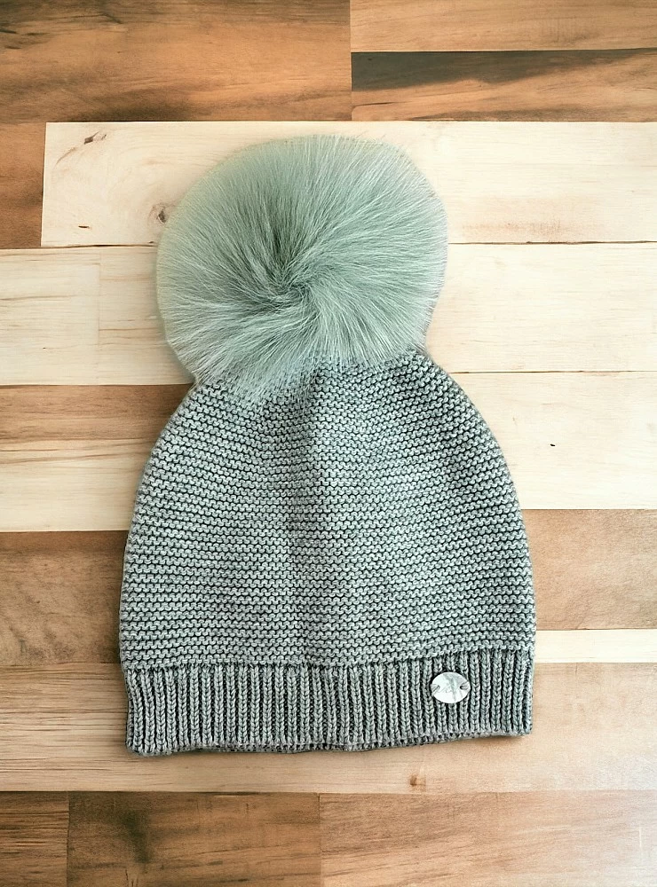 Unisex Knitted Beanie with Natural Fur Pom Pom