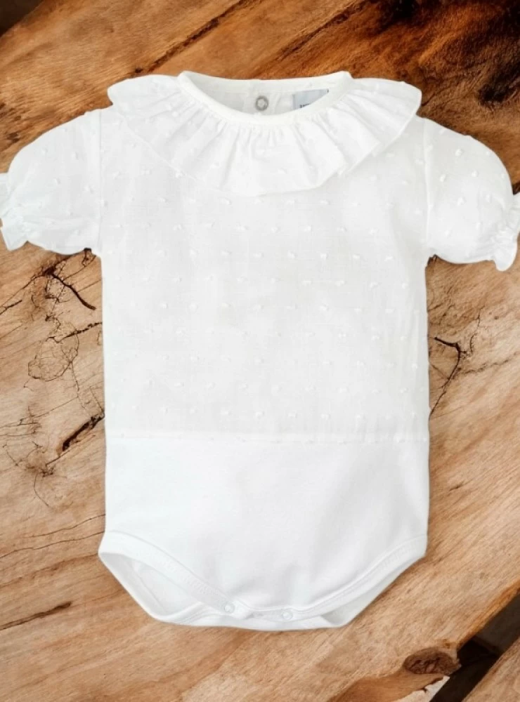 Unisex white plumeti bodysuit in short marl