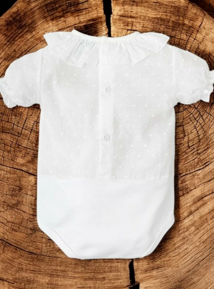 Unisex white plumeti bodysuit in short marl