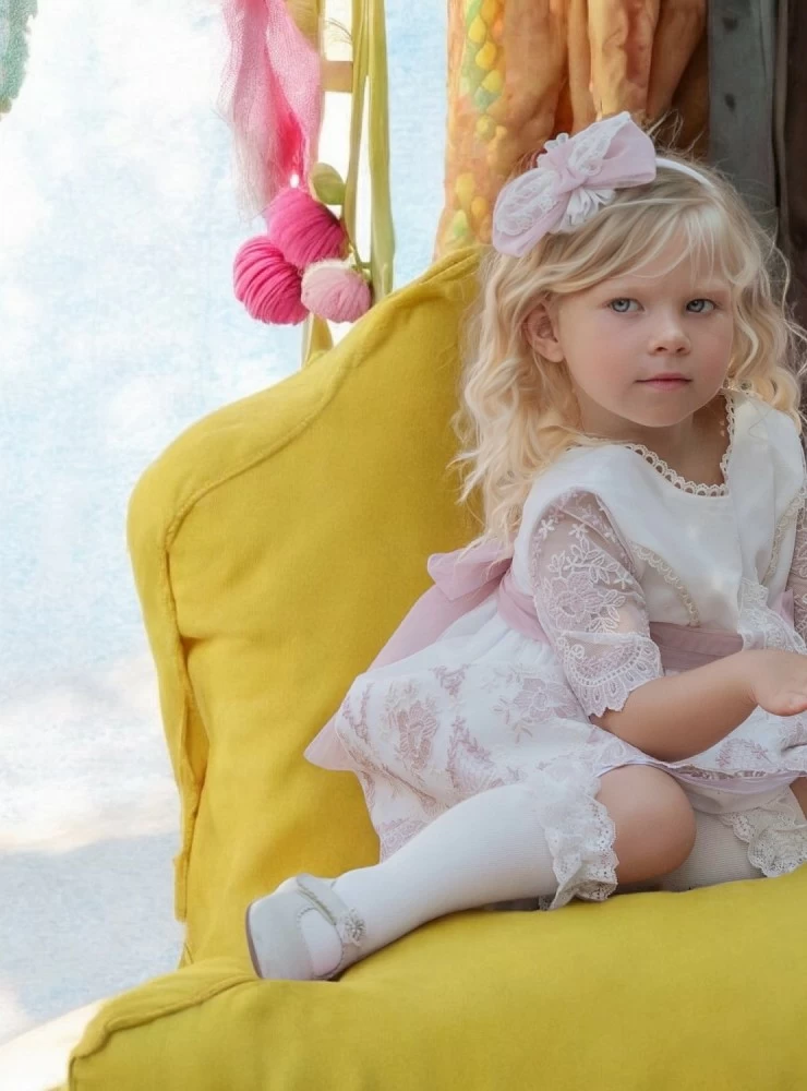 Vestido para arras o ceremonia beige con rosa empolvado