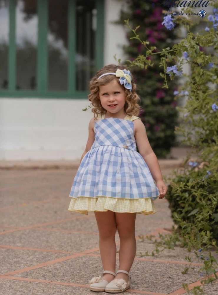 Vestido vichy en azul y flúor.