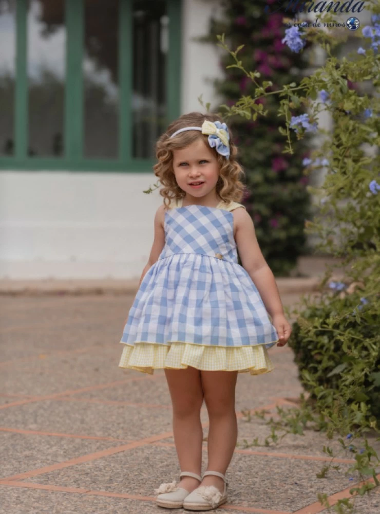 Vestido vichy en azul y flúor.