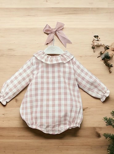 Viella romper bodysuit in gingham check. Bella Collection