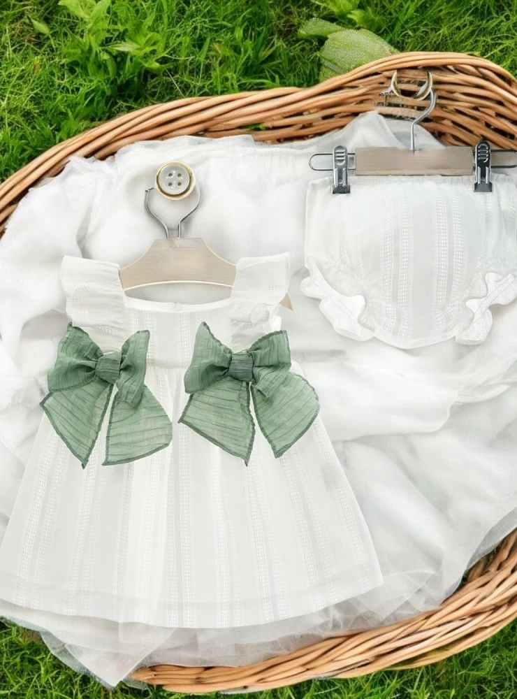 White and green dress and panties Romance Collection